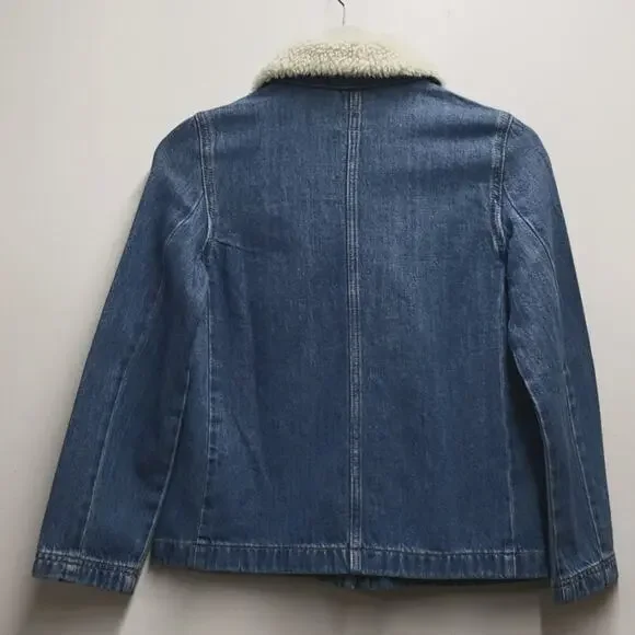 Crewcuts J. Crew Girls' Denim Chore Jacket Sherpa Trim Large 10/11 Barn Jacket - Picture 5 of 12